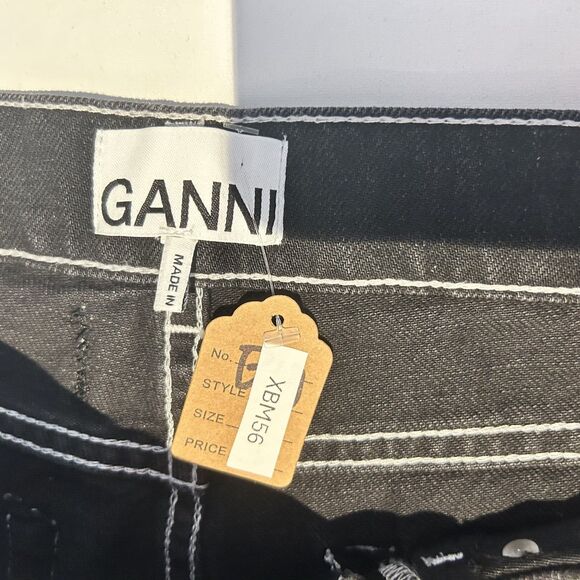 GANNI Sheldon Black Slit Hem Straight Leg Jeans Cotton Size 28 x32 Classic Denim - Picture 9 of 12